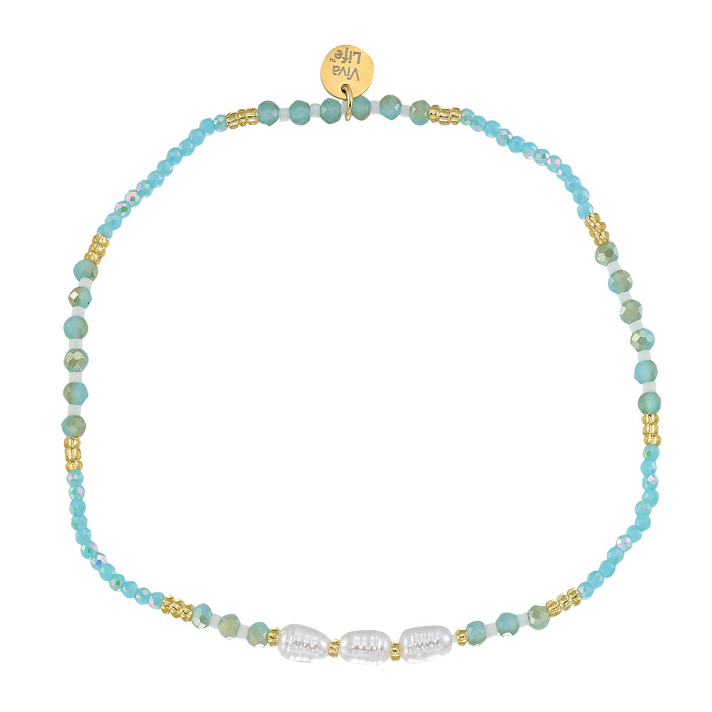 Triple Pearl/Metallic Colored and Crystal Stretch Anklet