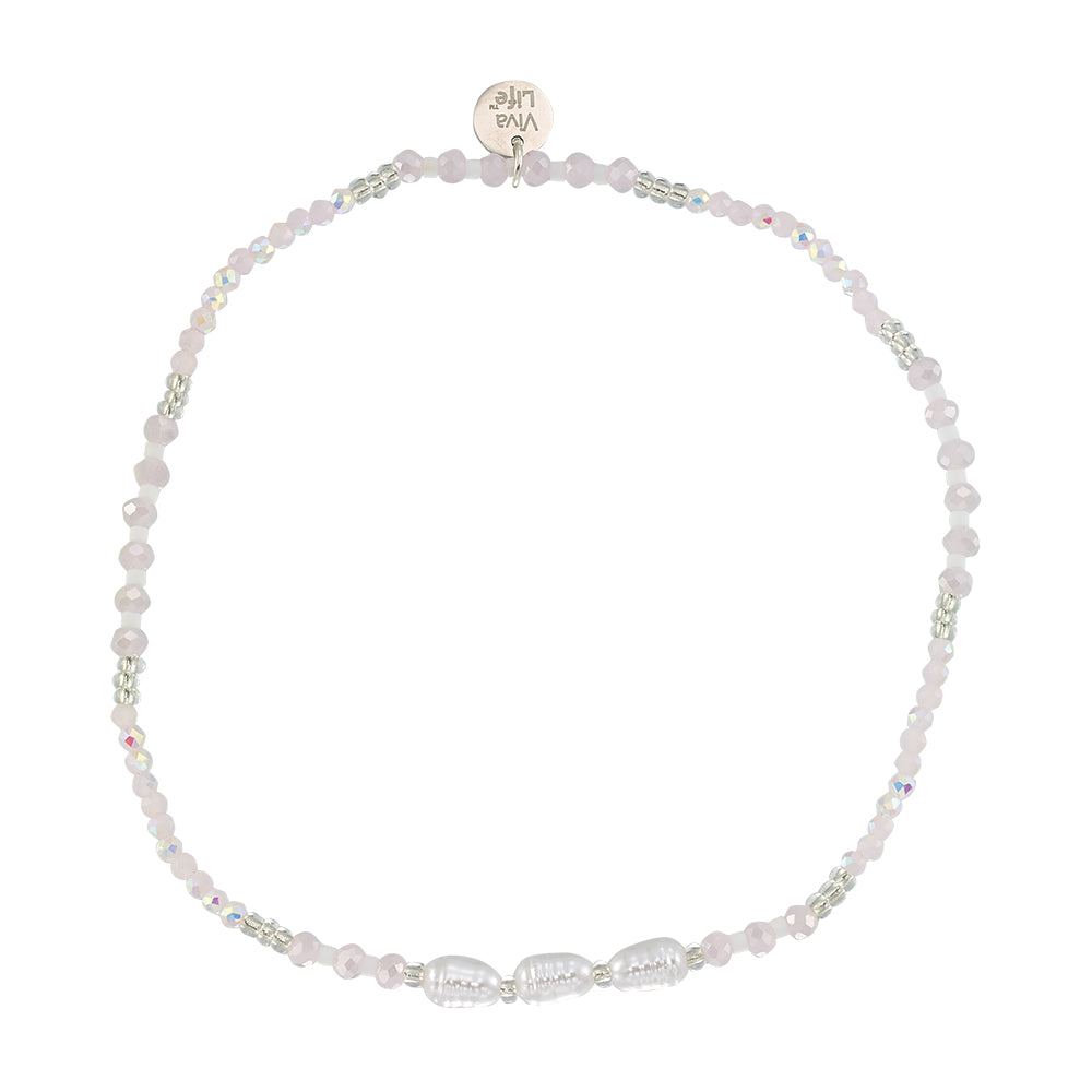 Triple Pearl/Metallic Colored and Crystal Stretch Anklet