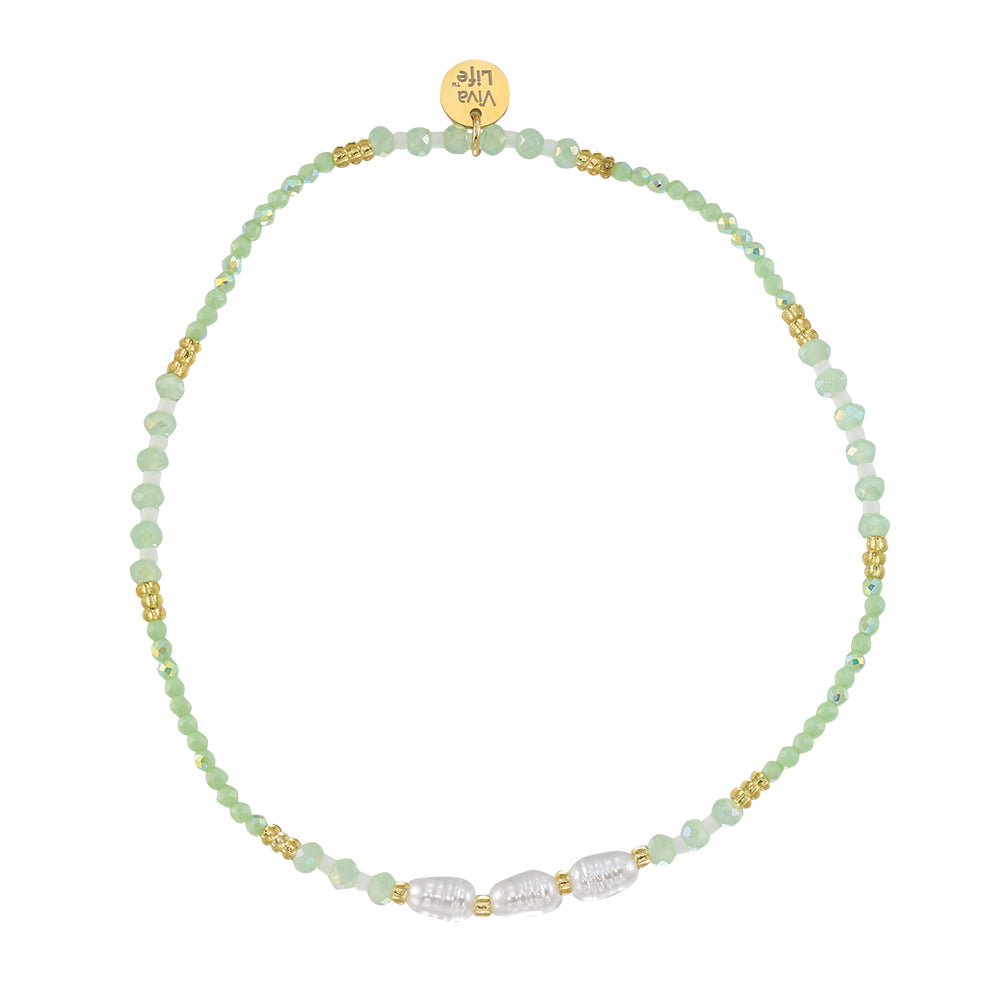 Triple Pearl/Metallic Colored and Crystal Stretch Anklet