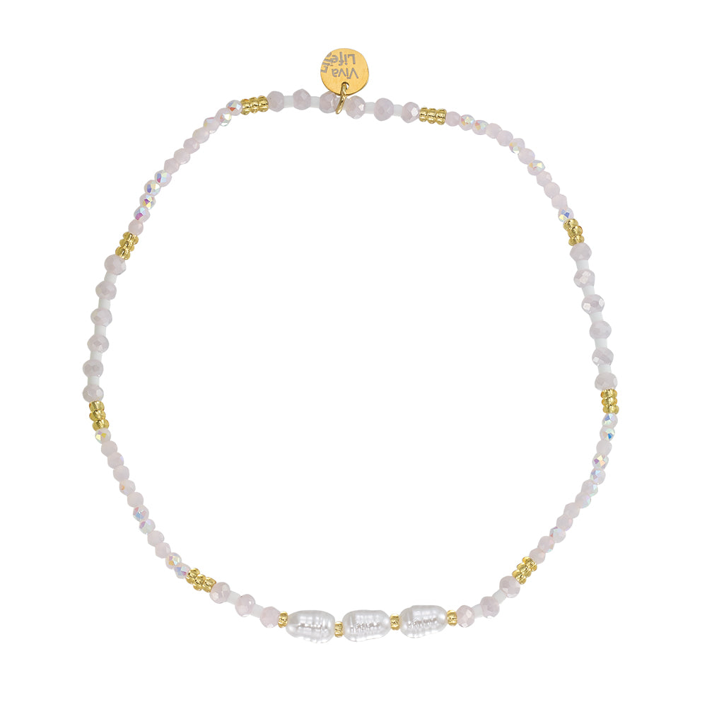 Triple Pearl/Metallic Colored and Crystal Stretch Anklet