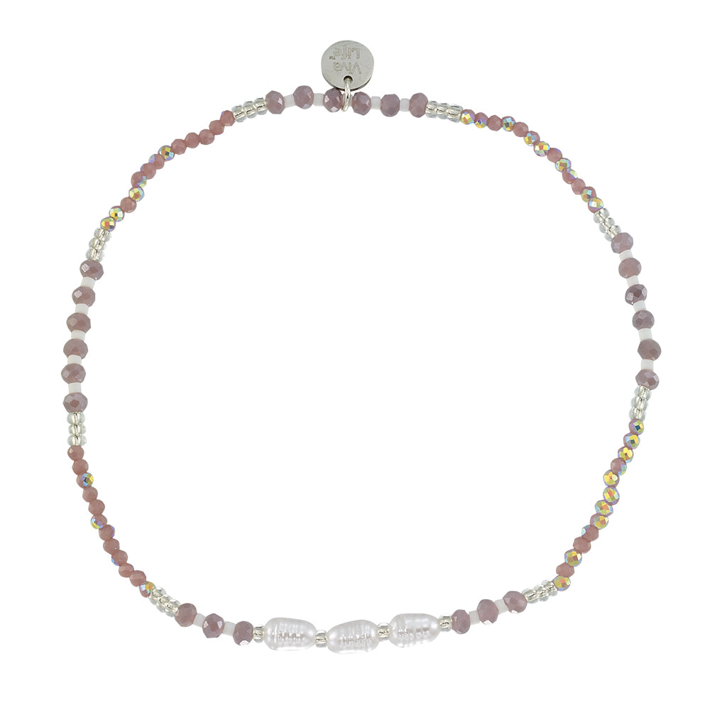 Triple Pearl/Metallic Colored and Crystal Stretch Anklet