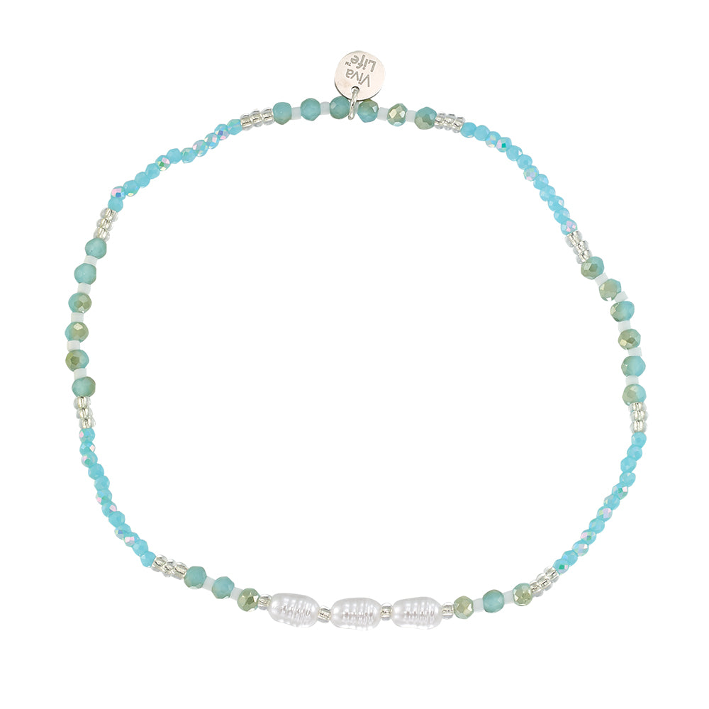 Triple Pearl/Metallic Colored and Crystal Stretch Anklet