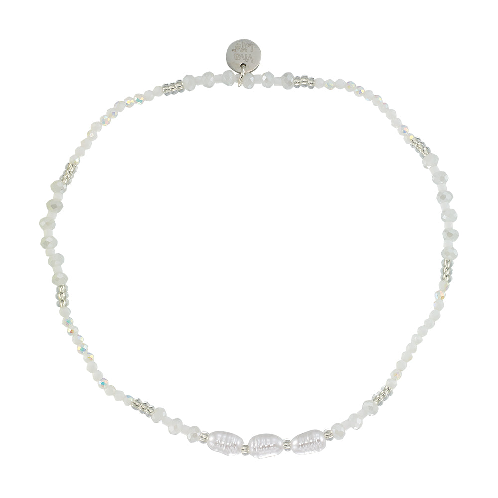 Triple Pearl/Metallic Colored and Crystal Stretch Anklet