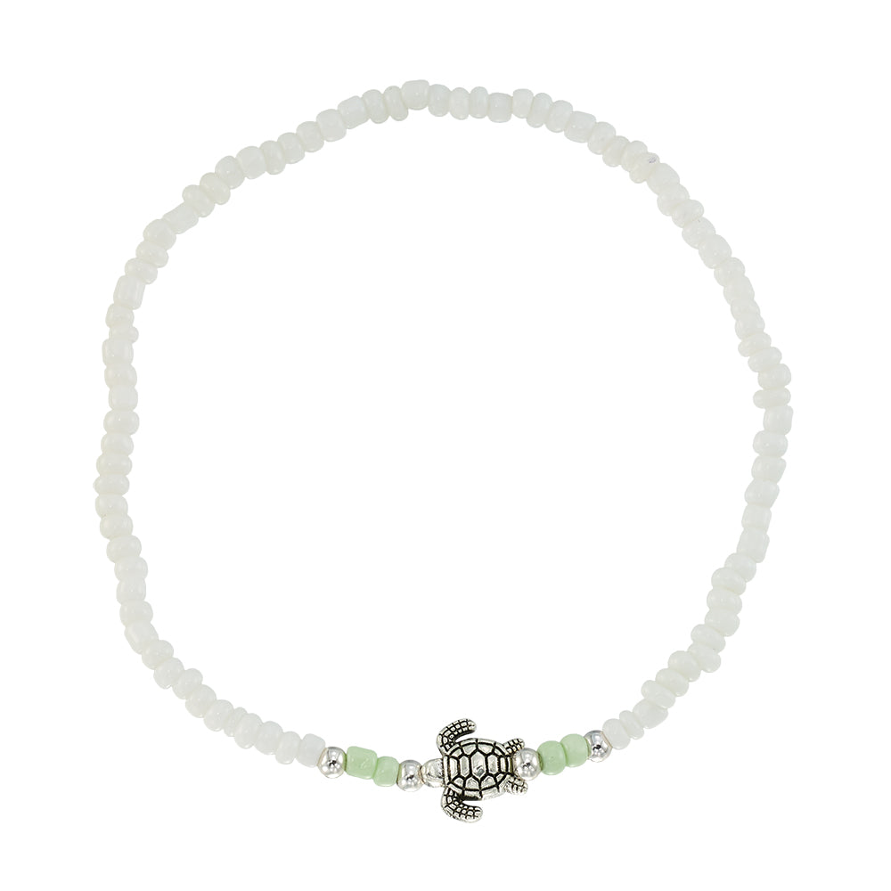 Metal Turtle Seedbead Stretch Anklet