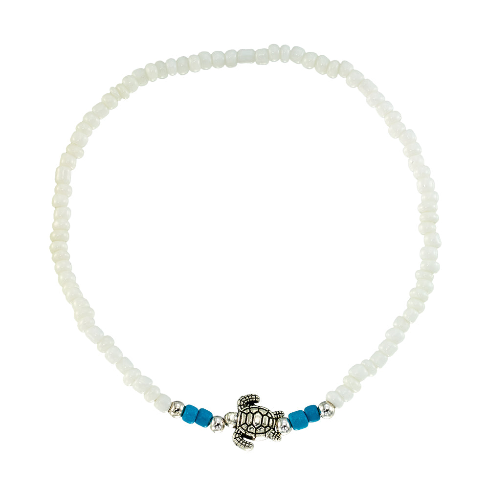 Metal Turtle Seedbead Stretch Anklet