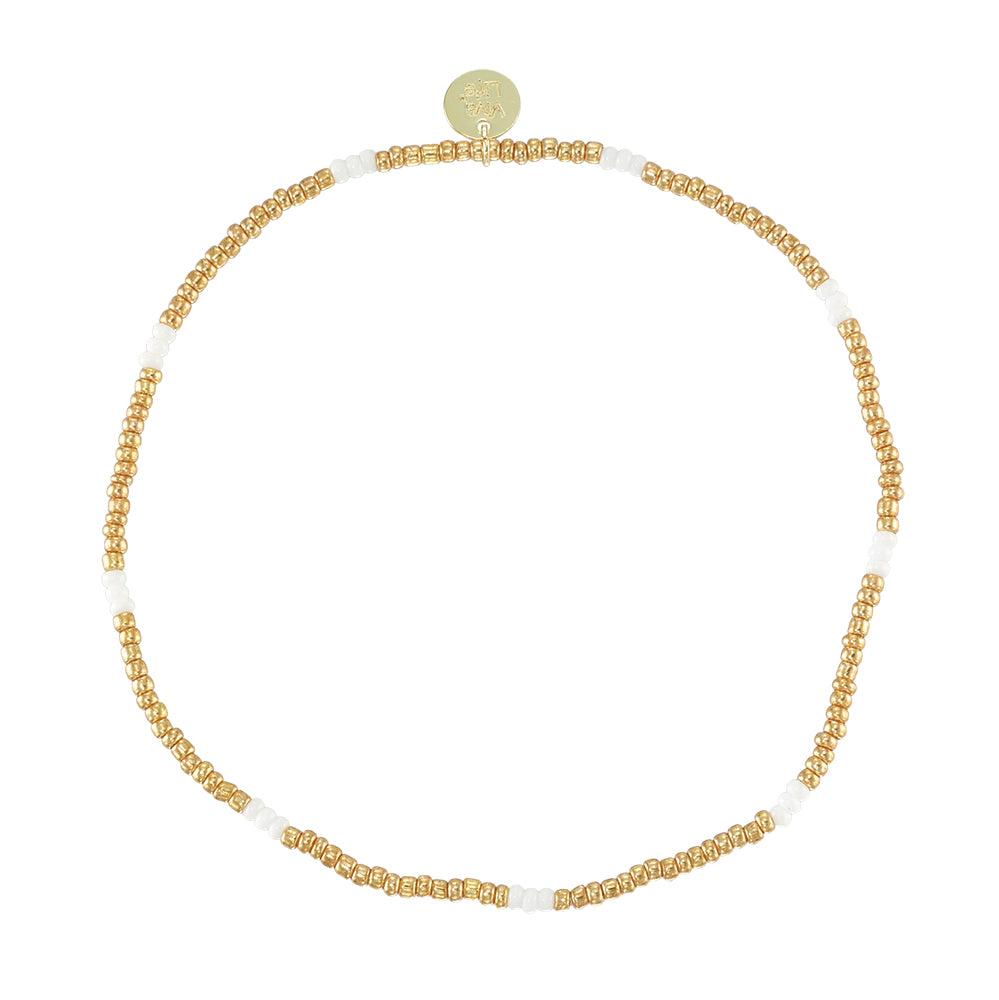 White, Silver, &amp; Gold Metallic Seedbead Anklet