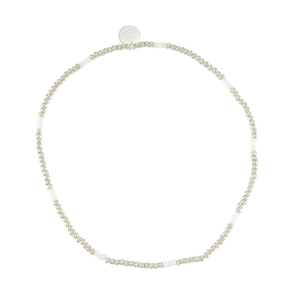 White, Silver, &amp; Gold Metallic Seedbead Anklet