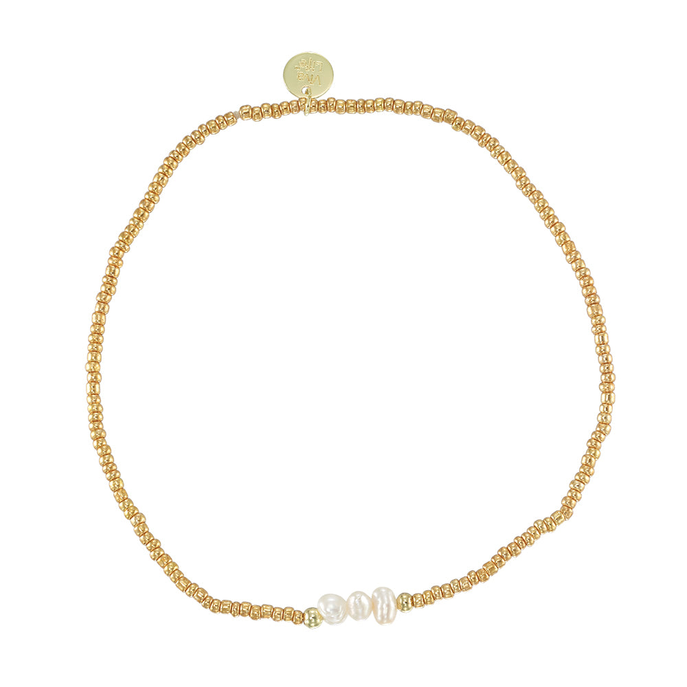 Triple Pearl with Silver &amp; Gold Seedbead Anklet