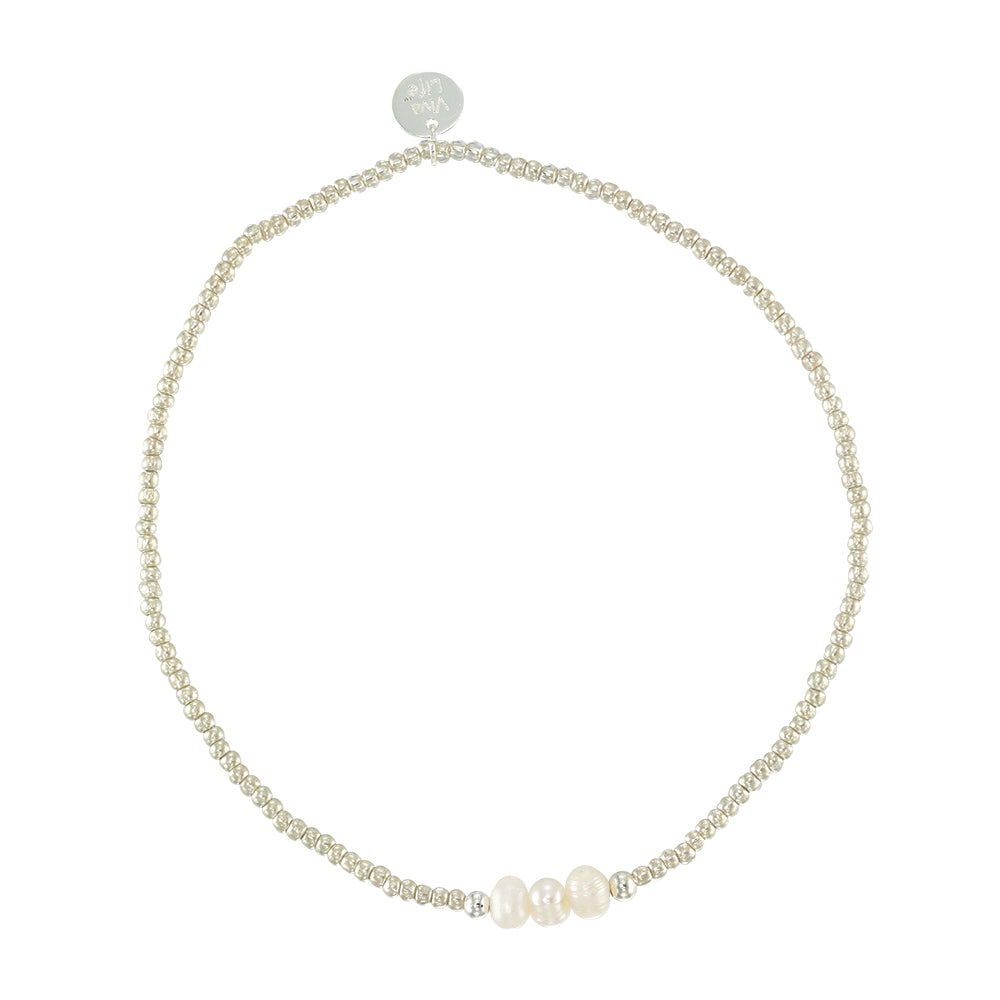 Triple Pearl with Silver &amp; Gold Seedbead Anklet