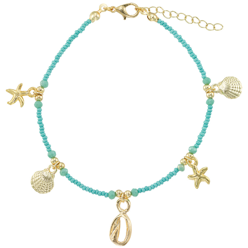 Multi Sealife Charm Seedbead Anklet