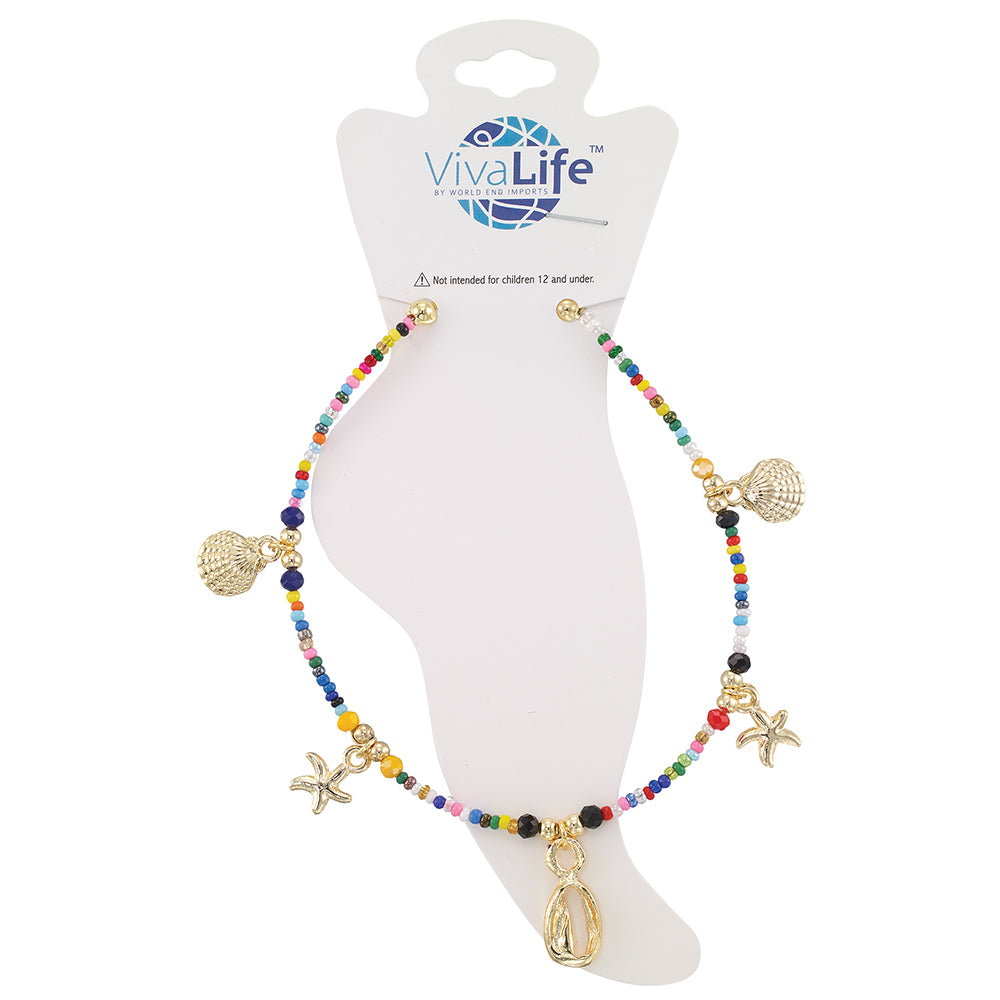 Multi Sealife Charm Seedbead Anklet
