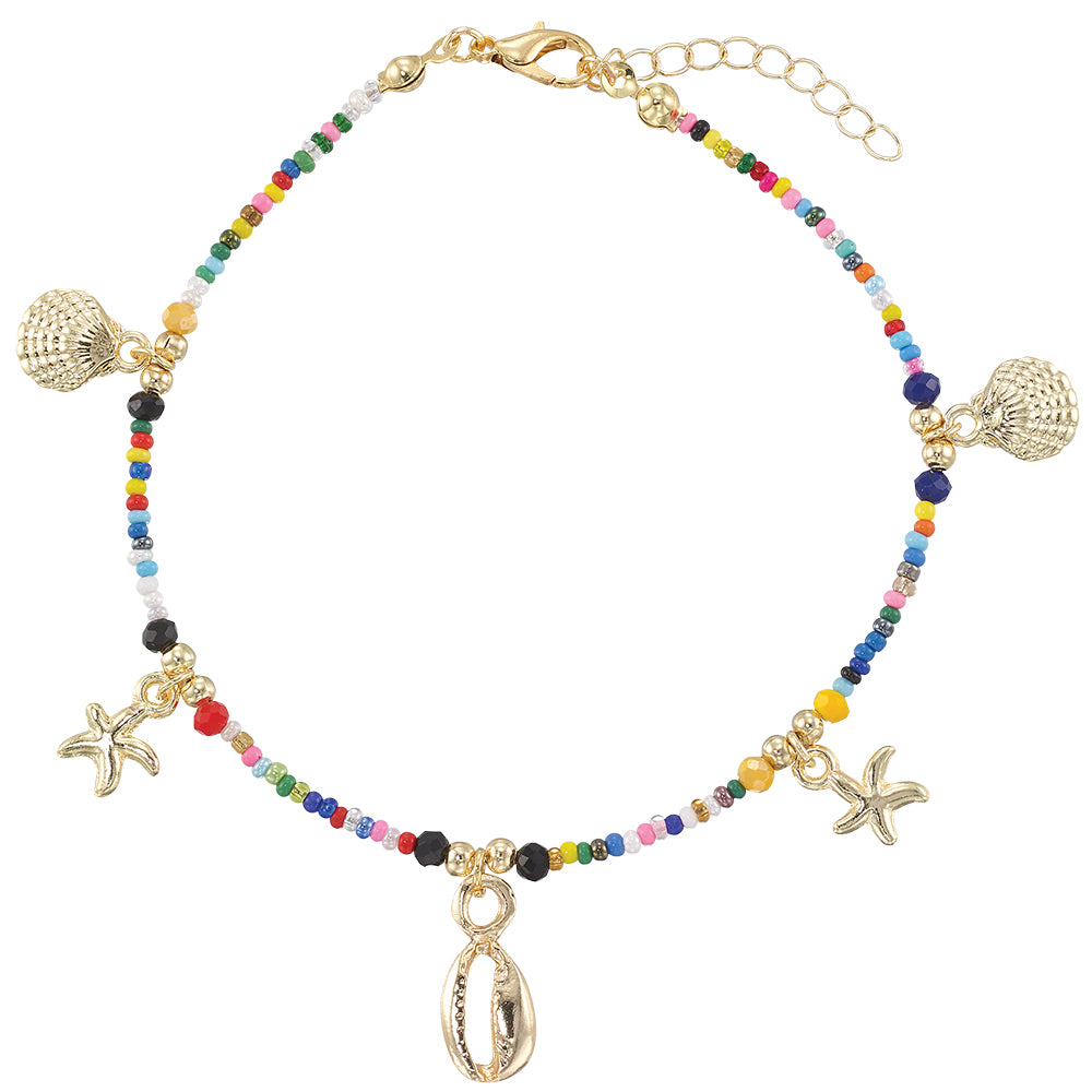 Multi Sealife Charm Seedbead Anklet
