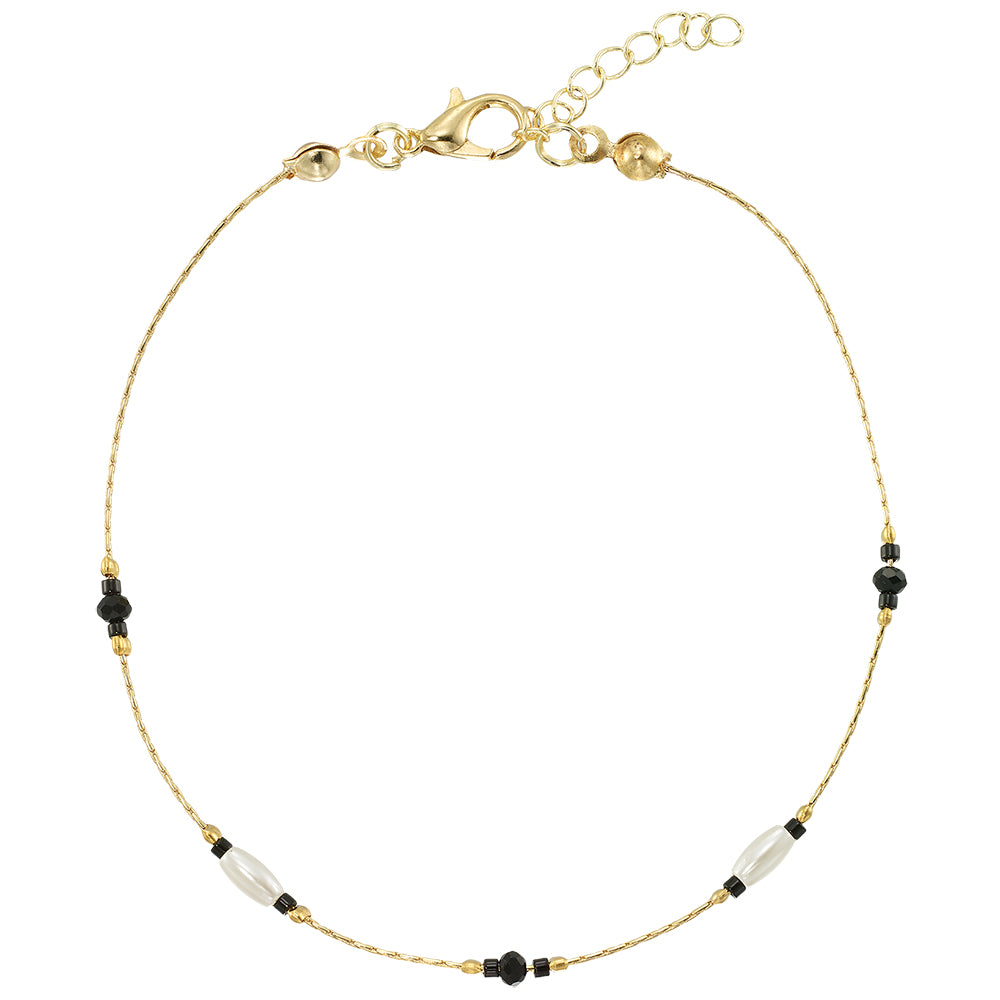 Dainty Rice Pearl & Seedbead Station Anklet