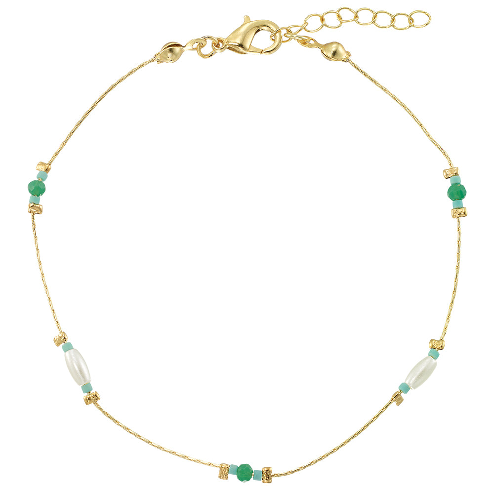 Dainty Rice Pearl & Seedbead Station Anklet