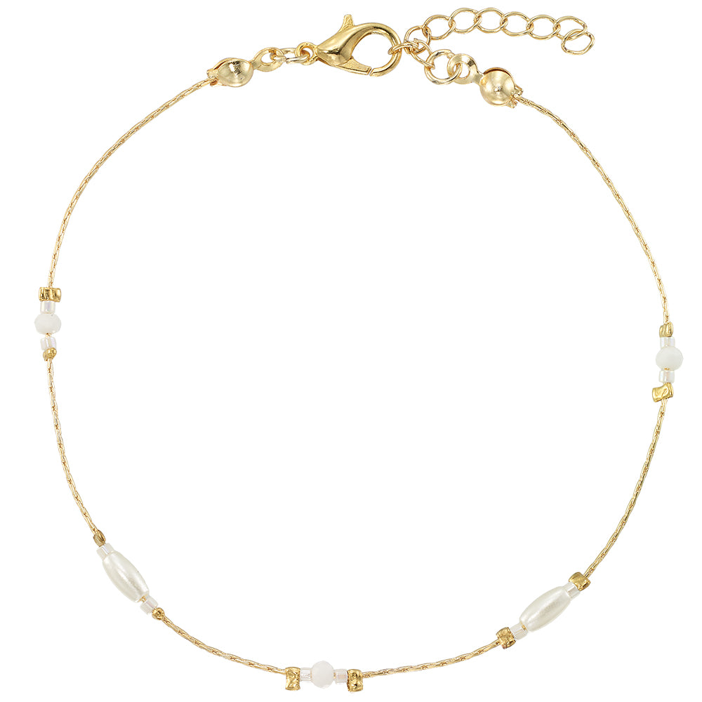 Dainty Rice Pearl & Seedbead Station Anklet