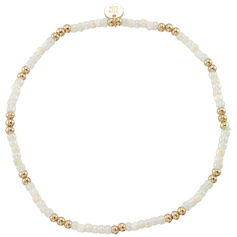 Pearlized Seedbead & Metal Bead Stretch Anklet
