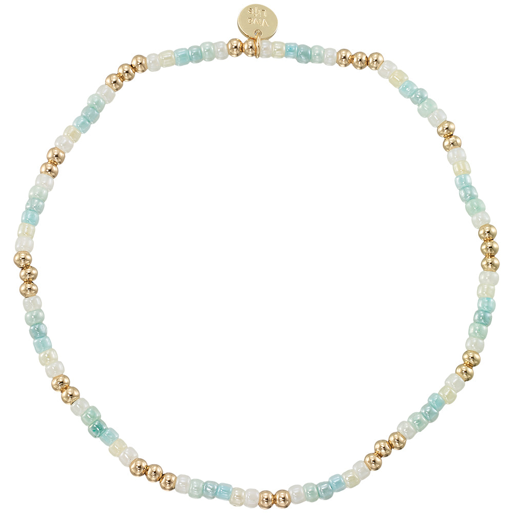 Pearlized Seedbead & Metal Bead Stretch Anklet