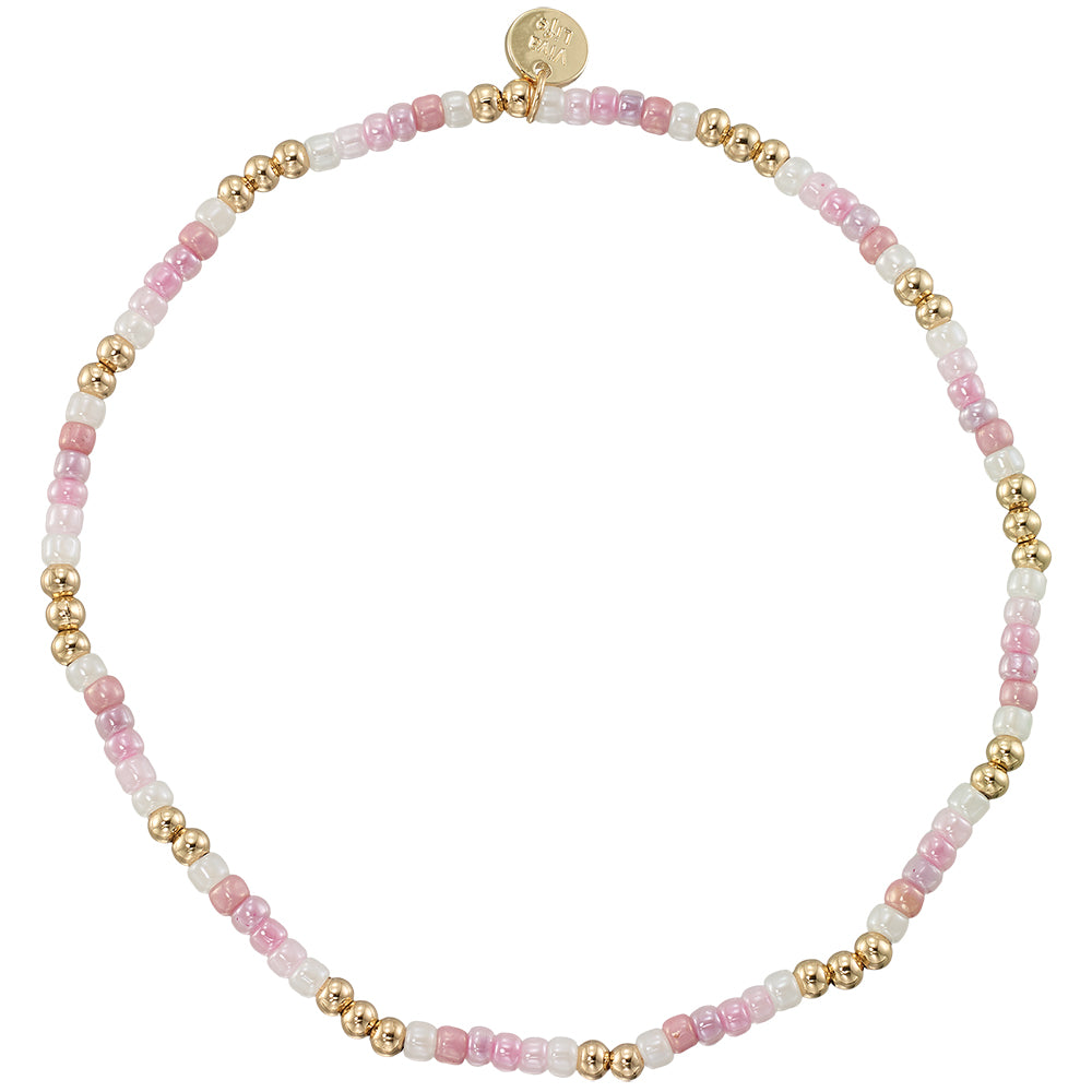 Pearlized Seedbead & Metal Bead Stretch Anklet