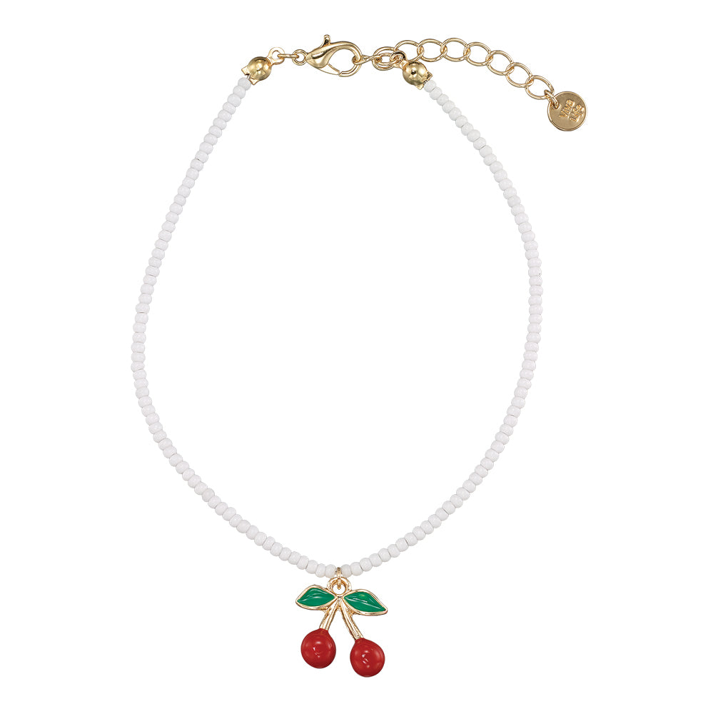 Enamel Cherries Seedbead Stretch Anklet
