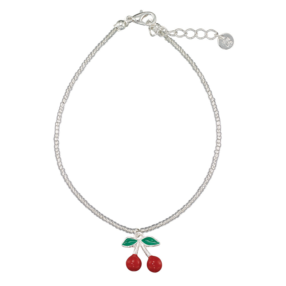 Enamel Cherries Seedbead Stretch Anklet