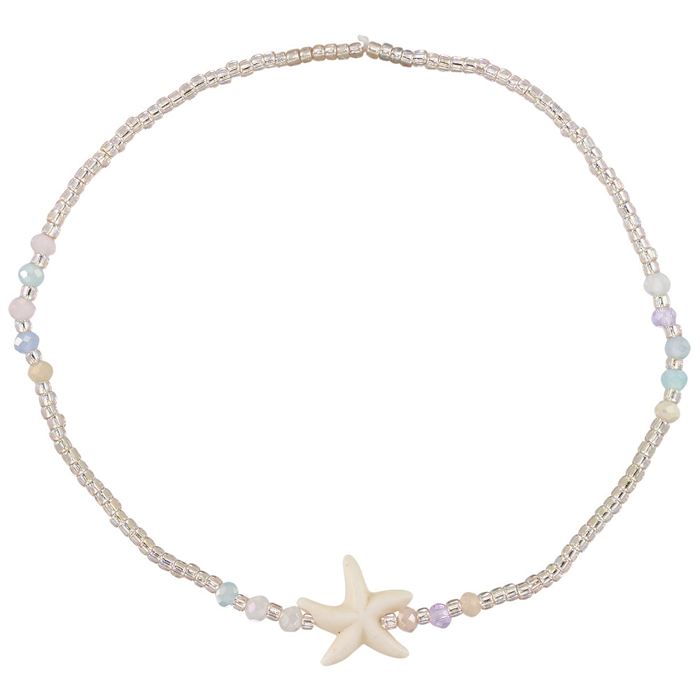 Starfish, Seedbead & Crystal Stretch Anklet