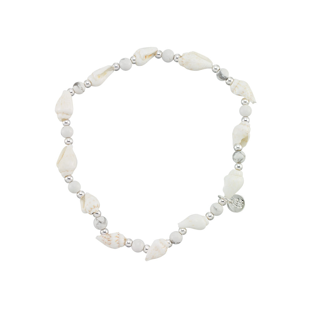 Nassa & Stone Bead Stretch Anklet