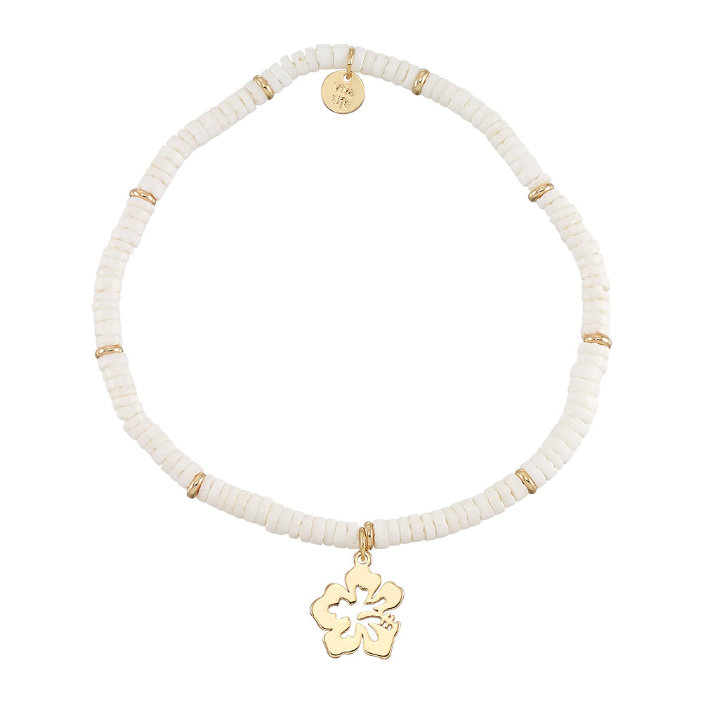 White Clam Shell Hibiscus Flower Stretch Anklet