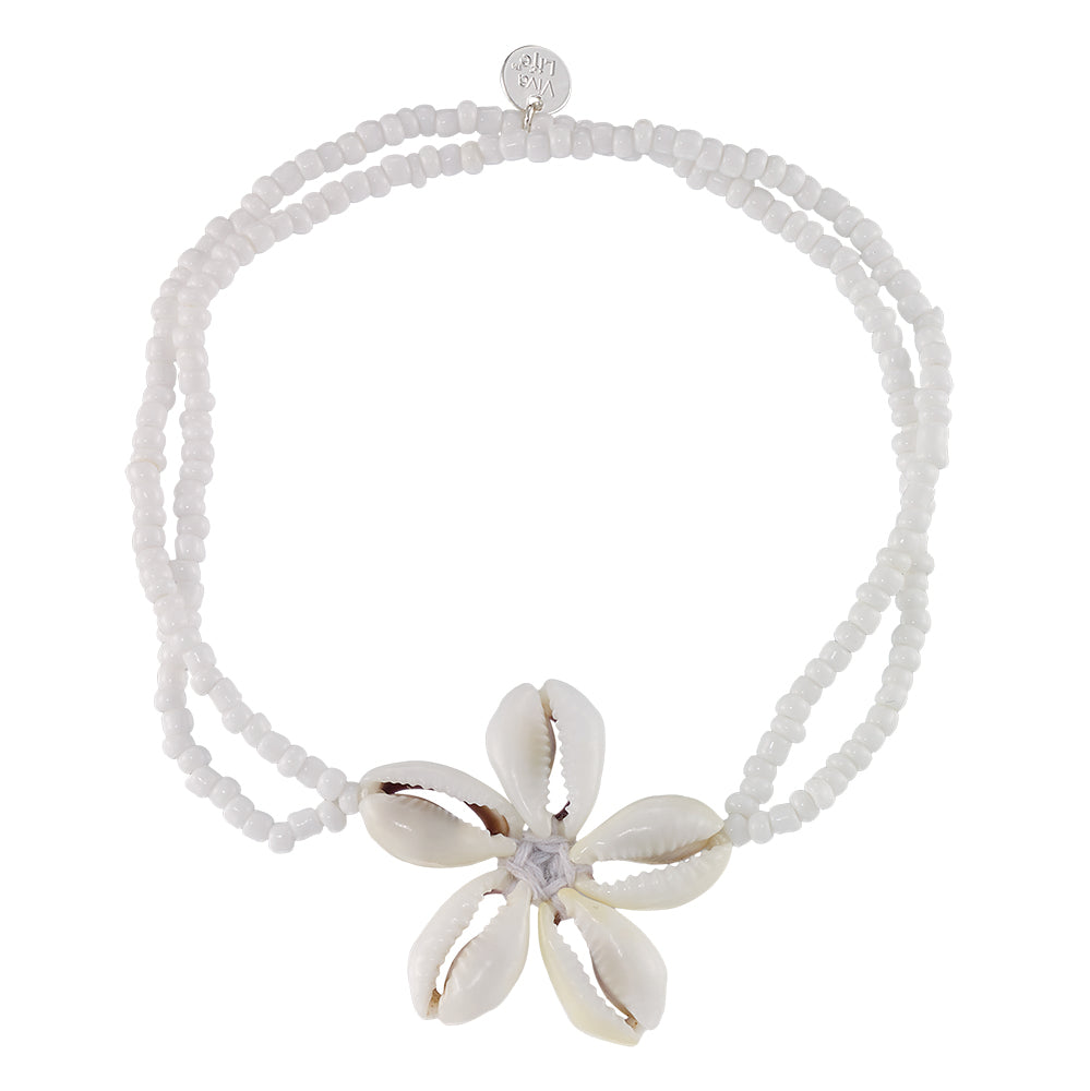 Double Strand Seedbead & Flower Cowrie Stretch Anklet