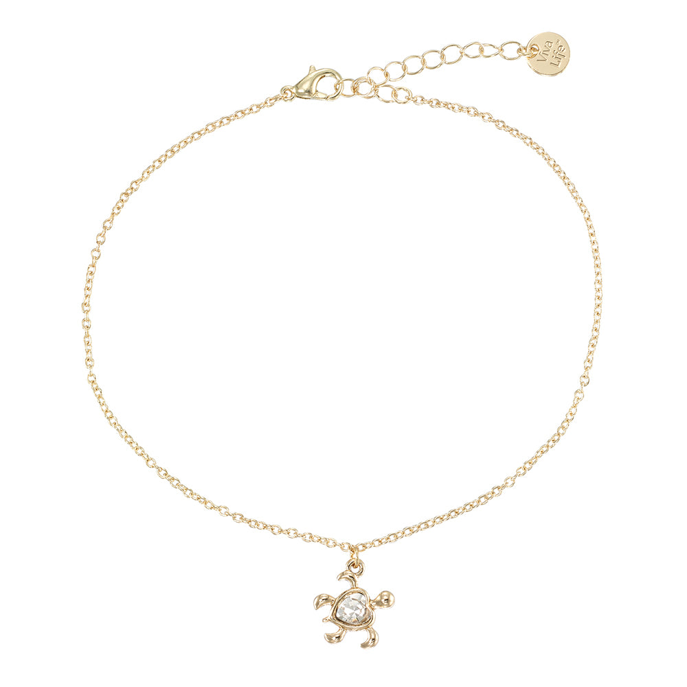 Crystal Heart Turtle Anklet
