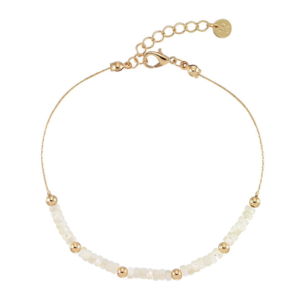 Mother of Pearl Station Metal Bead Anklet