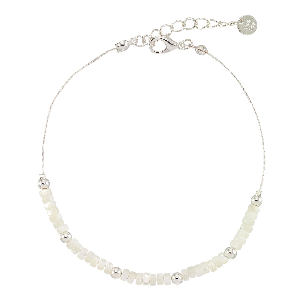 Mother of Pearl Station Metal Bead Anklet