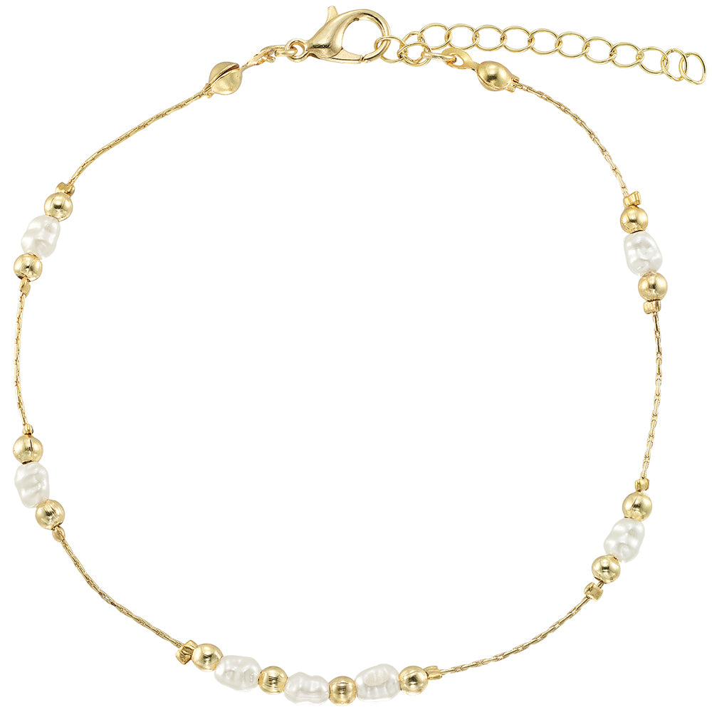 Freshwater Pearl & Metal Bead Station Anklet