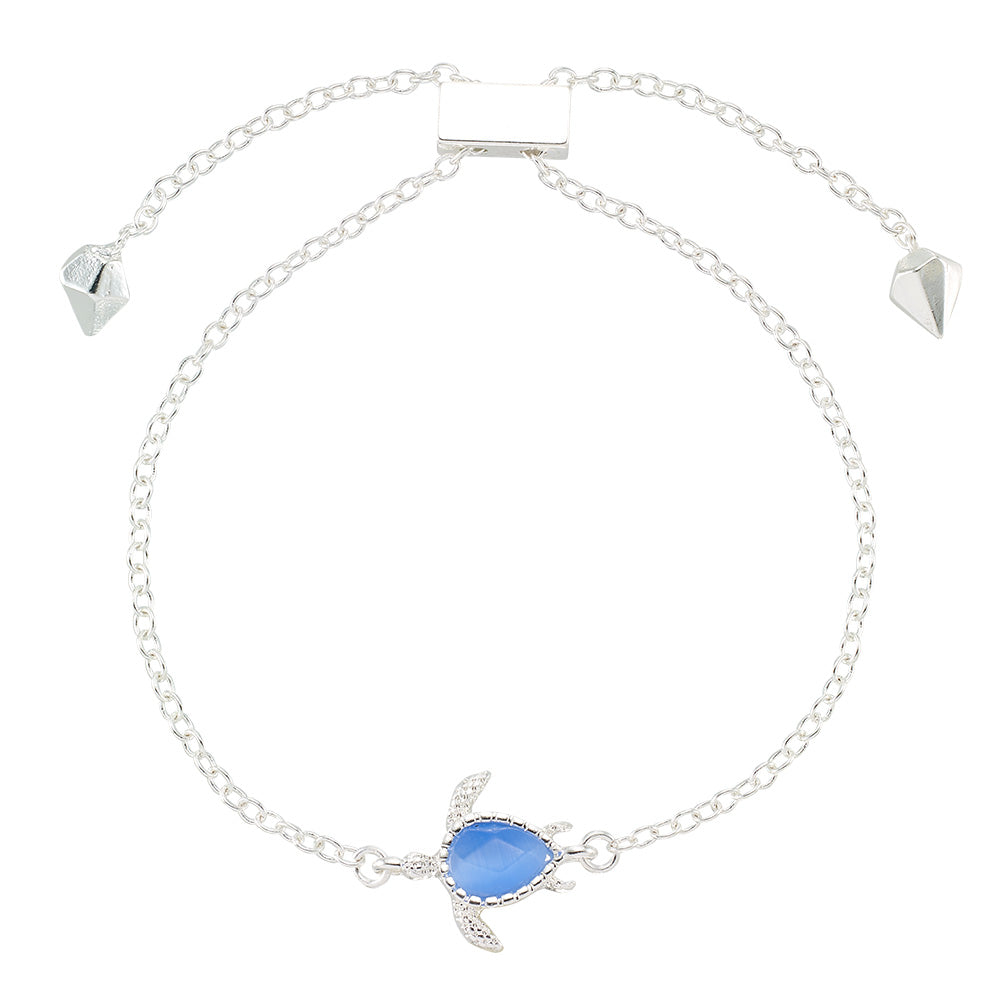 Silver Blue Cats Eye Turtle Bracelet