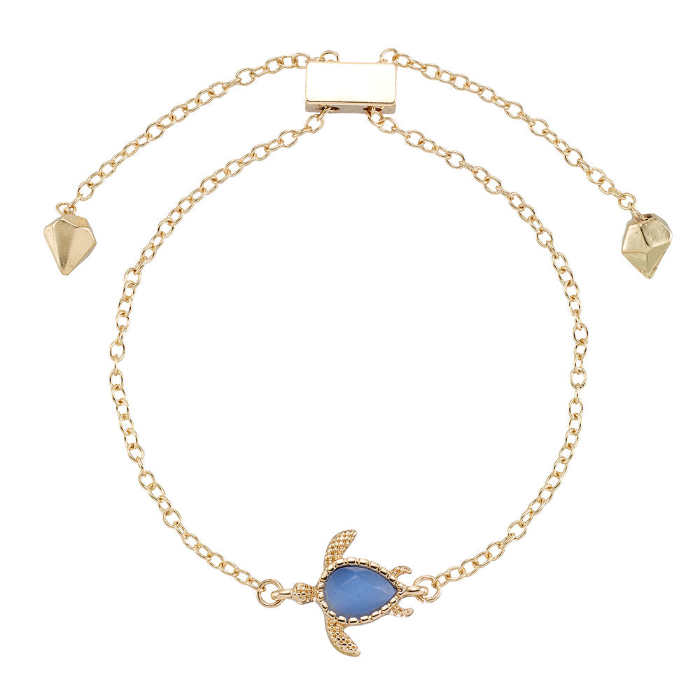 Gold Blue Cats Eye Turtle Bracelet