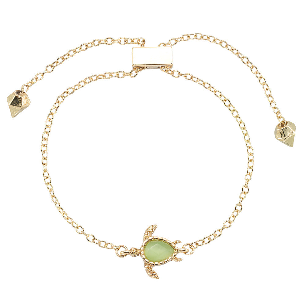 Gold Green Cats Eye Turtle Bracelet