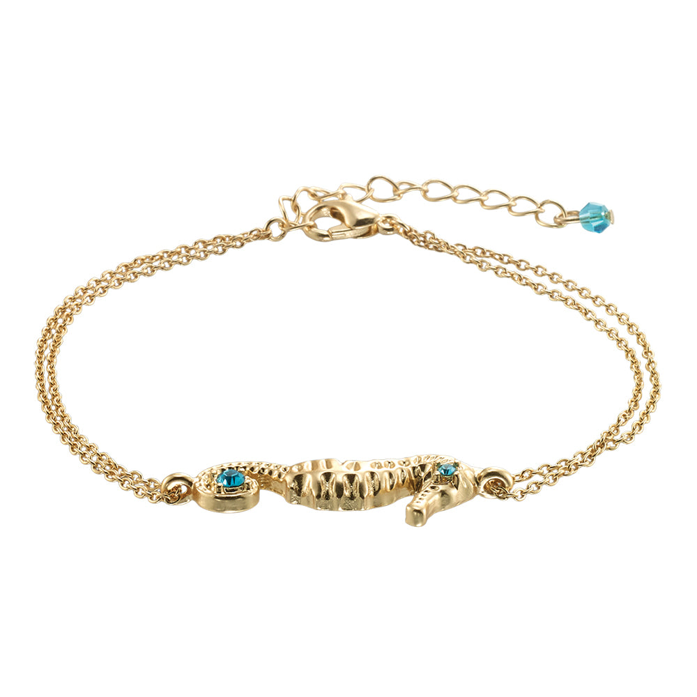 Double Chain Crystal Seahorse Bracelet