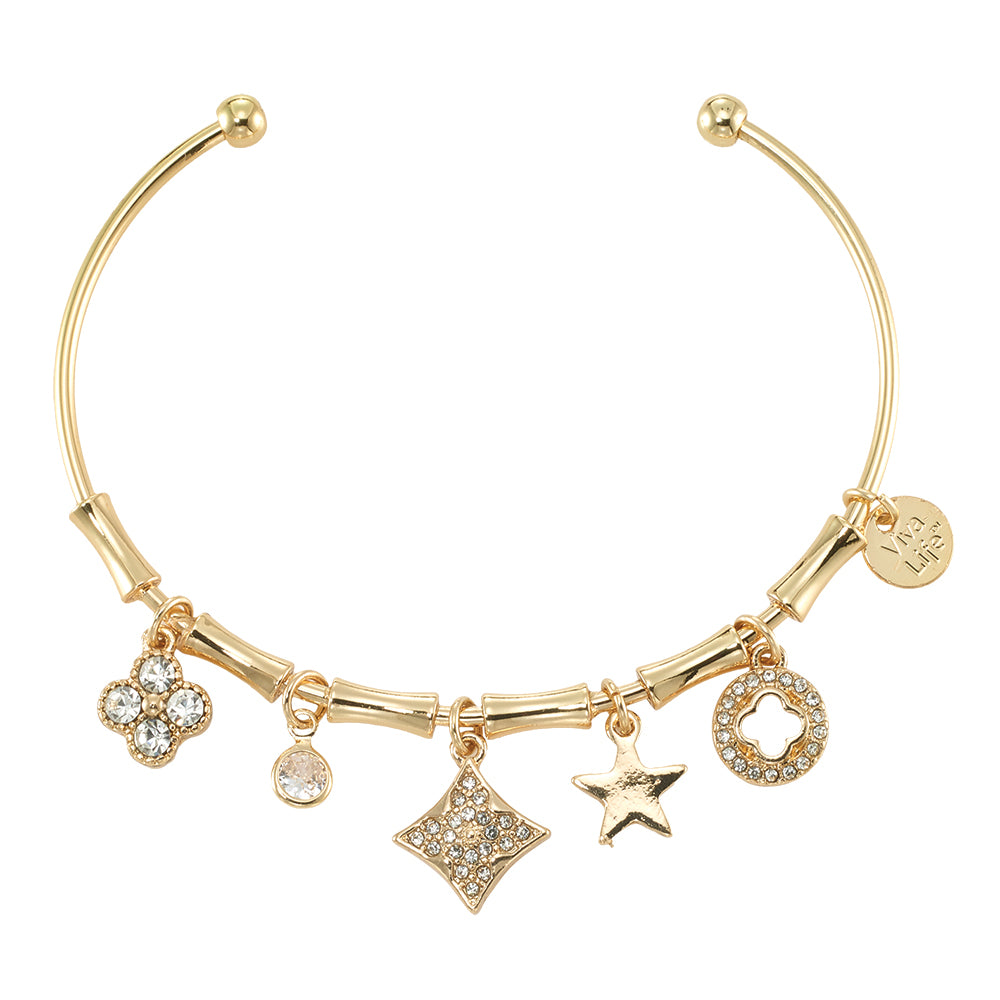 Crystal Clover Charm Bangle Bracelet
