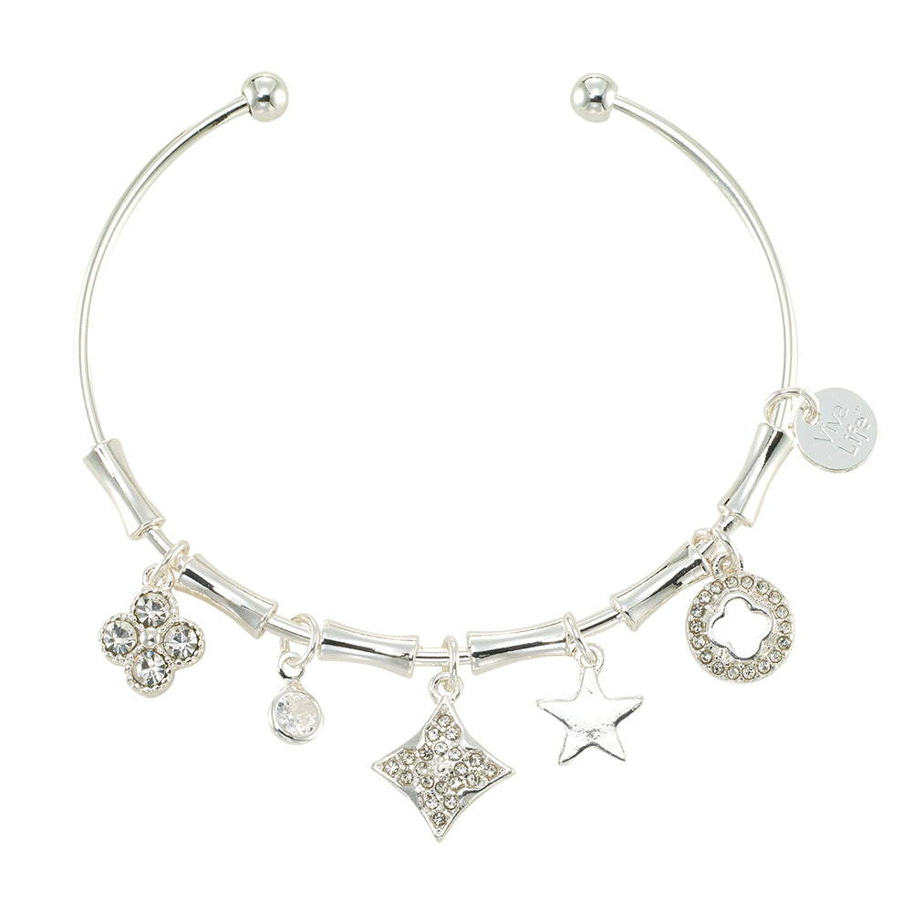 Crystal Clover Charm Bangle Bracelet