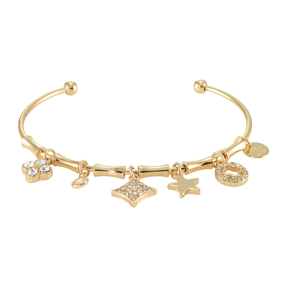 Crystal Clover Charm Bangle Bracelet