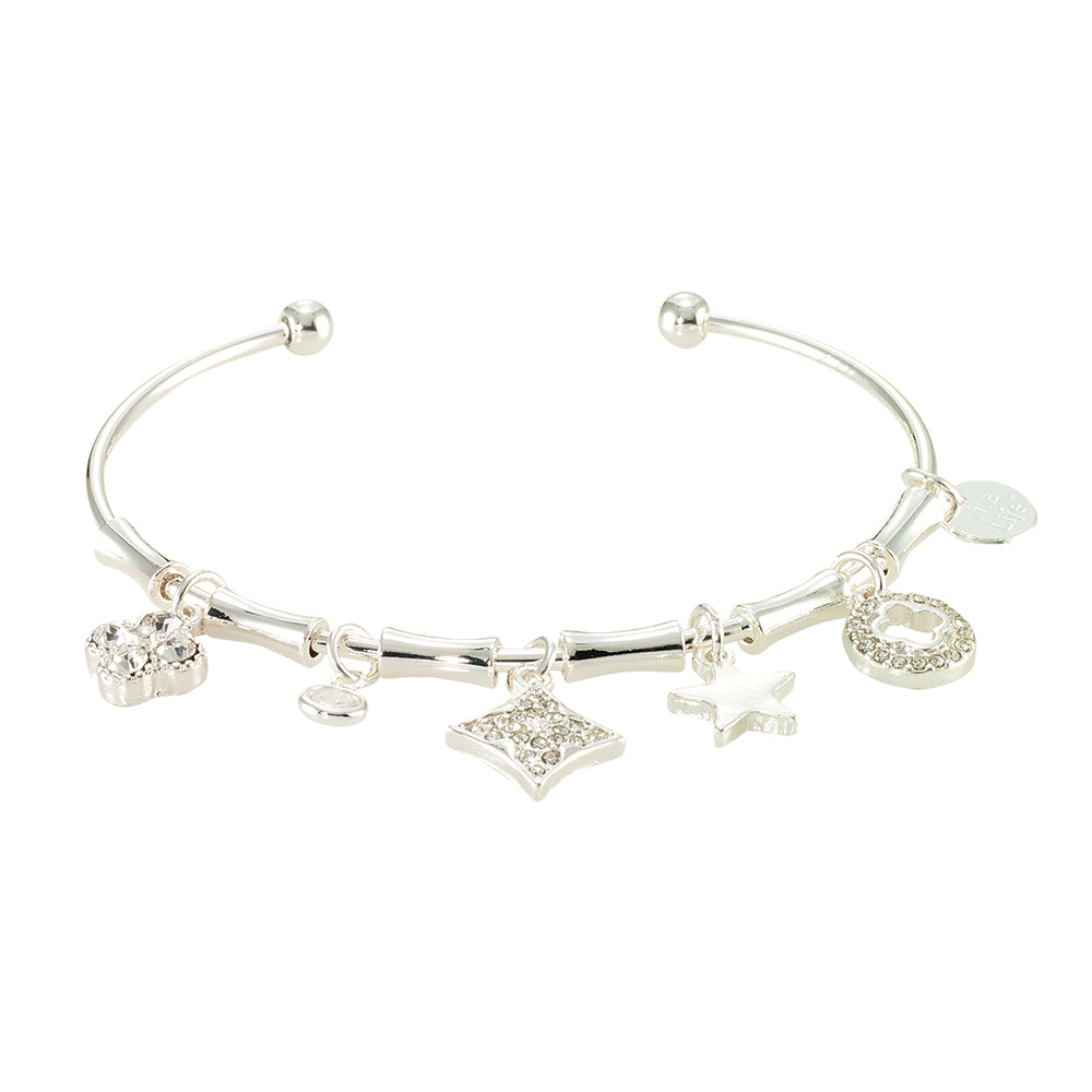 Crystal Clover Charm Bangle Bracelet