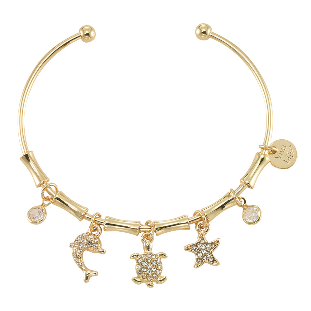Crystal Turtle/Dolphin/Starfish Charm Bangle Bracelet