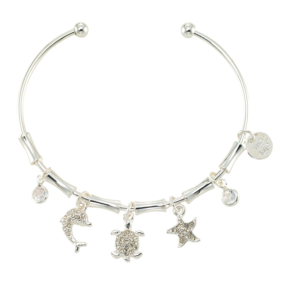 Crystal Turtle/Dolphin/Starfish Charm Bangle Bracelet