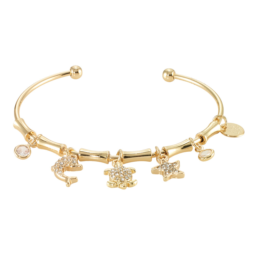 Crystal Turtle/Dolphin/Starfish Charm Bangle Bracelet