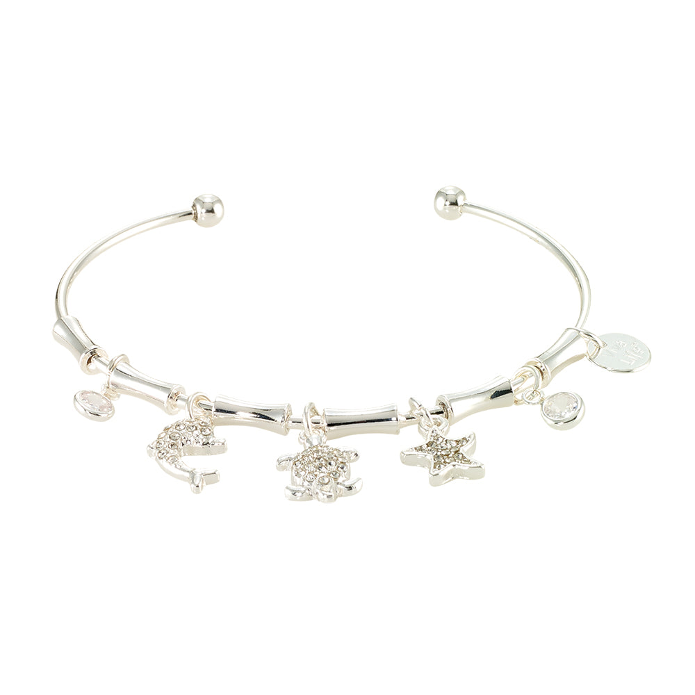 Crystal Turtle/Dolphin/Starfish Charm Bangle Bracelet