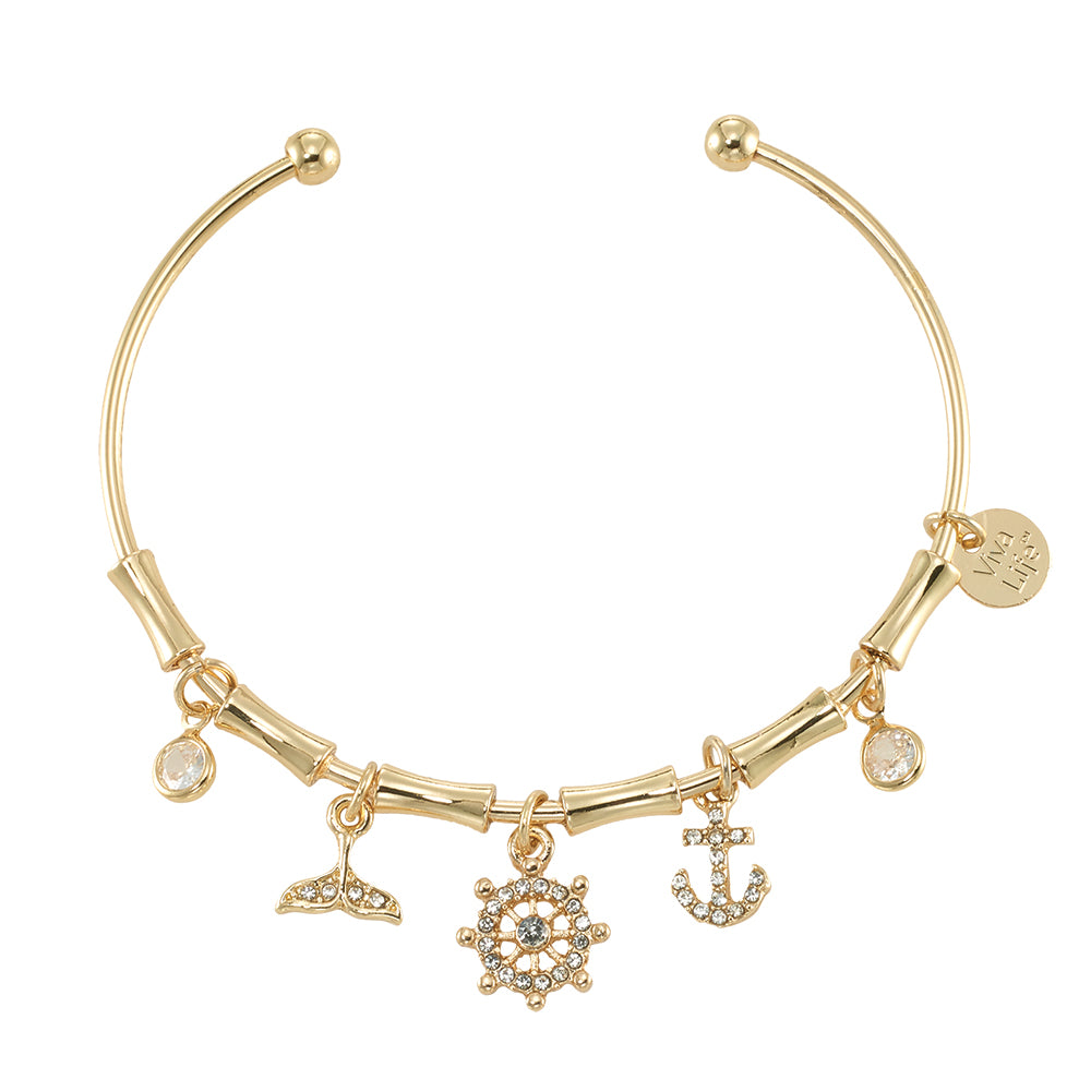 Crystal Whale Tail/Shipwheel/Anchor Charm Bracelet