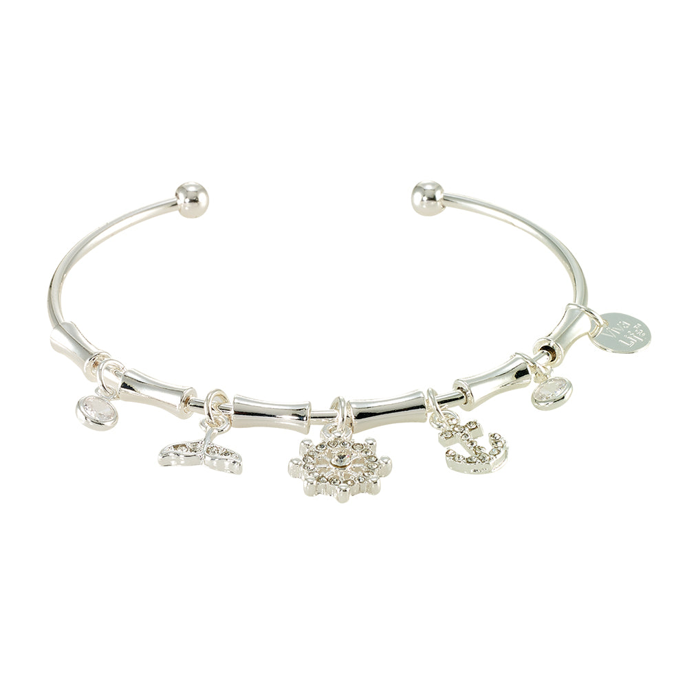 Crystal Whale Tail/Shipwheel/Anchor Charm Bracelet