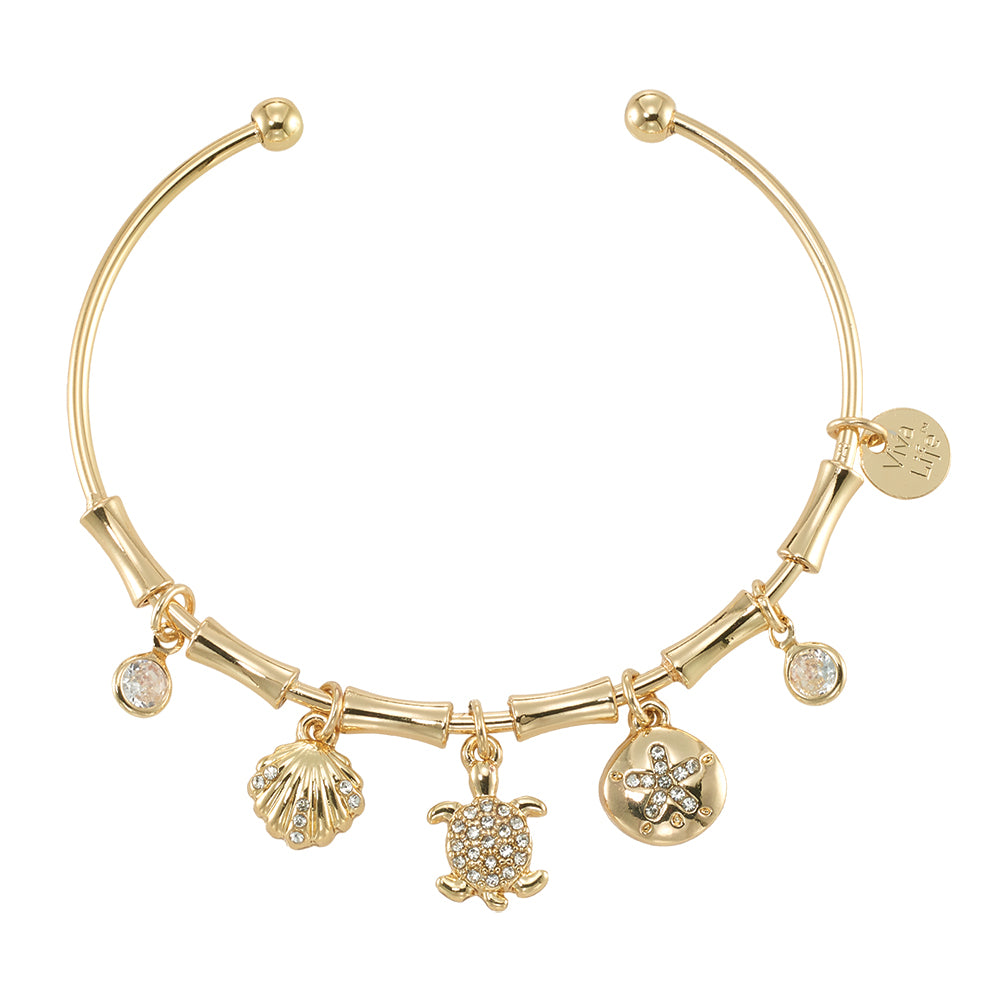 Crystal Shell/Turtle/Sand Dollar Bangle Bracelet