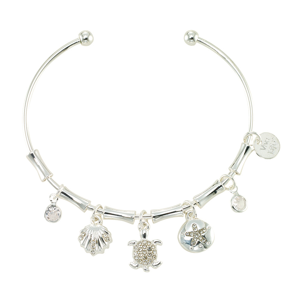 Crystal Shell/Turtle/Sand Dollar Bangle Bracelet