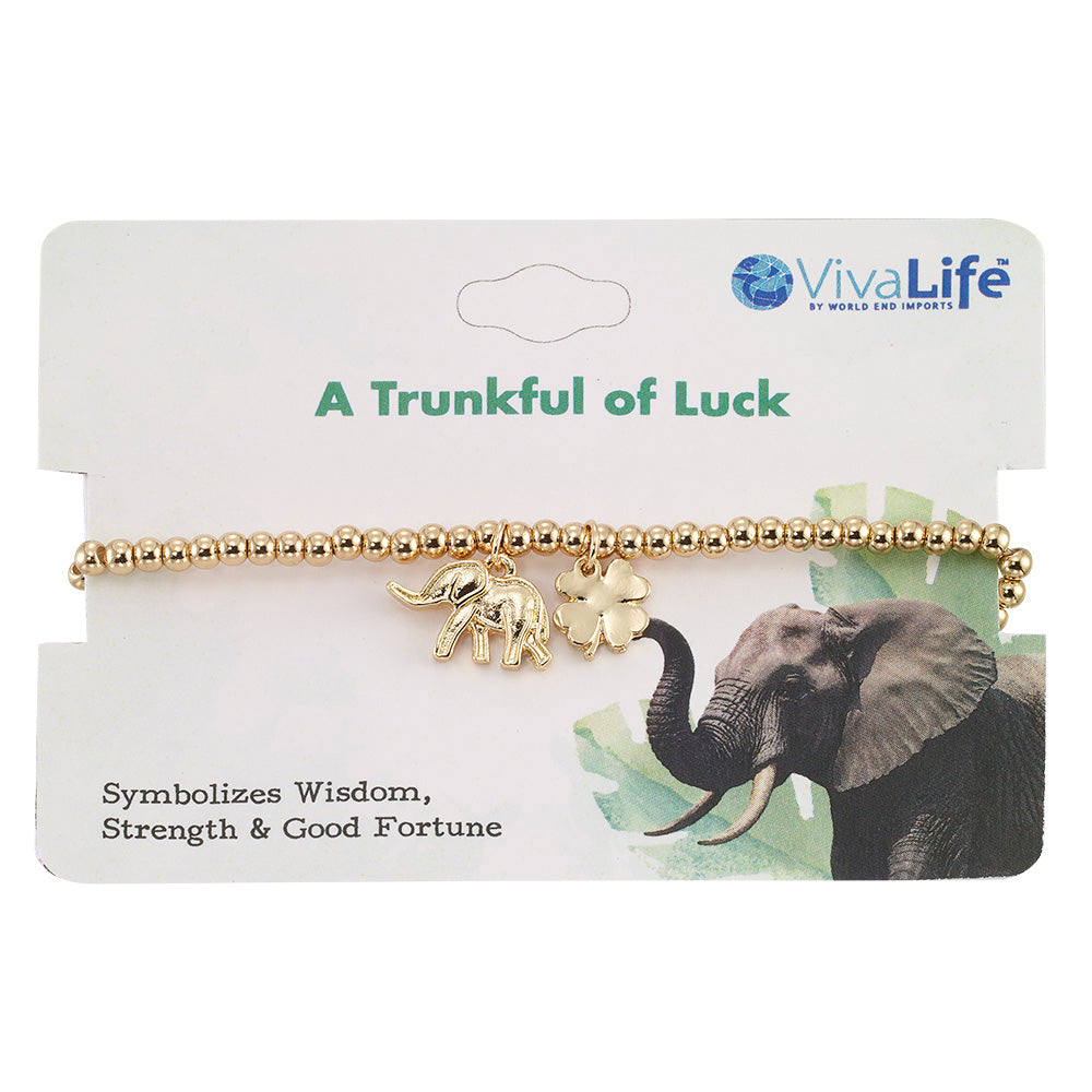 "Lucky" Elephant & Clover Stretch Bracelet