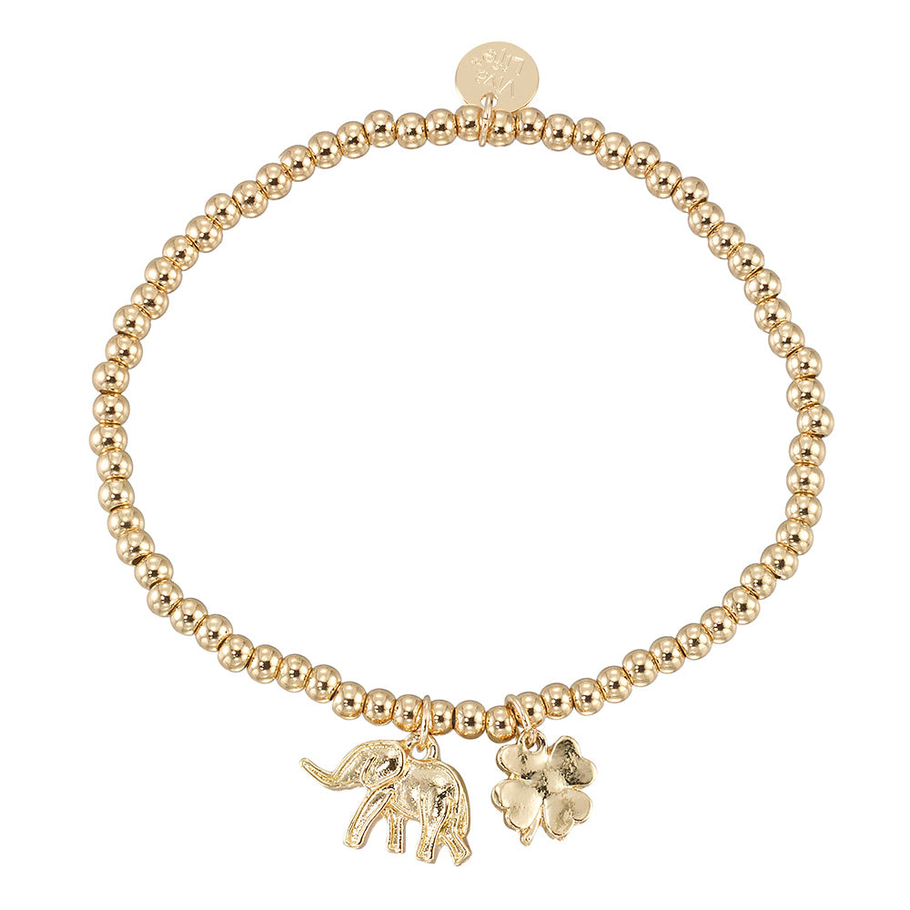 &quot;Lucky&quot; Elephant &amp; Clover Stretch Bracelet